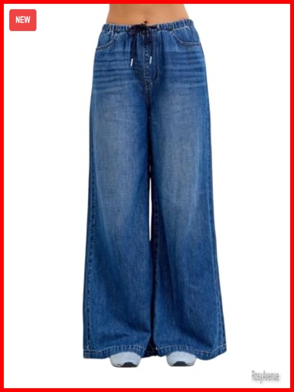 Judy Blue High Rise Wide Leg Palazzo Jeans Drawstring Waist Featherweight